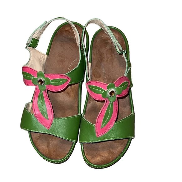 Barefoot Freedom Shoes Barefoot Freedom Pink Green Leather Sandals